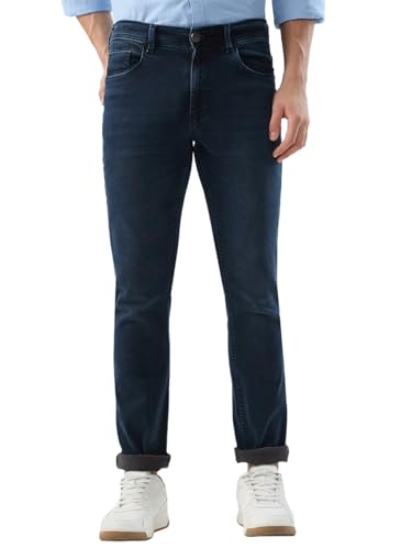 Park Avenue Men Slim Fit Solid Pattern Cotton Blend Flat Front Casual Jeans