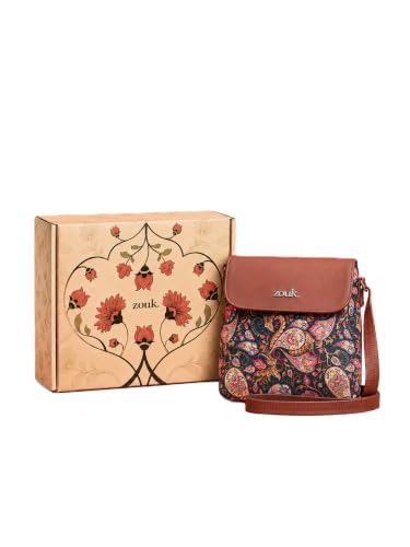 ZOUK Paisley Flap Sling Bag Gift Box for Women | Rakhi Gift for Sister | Vegan Leather Crossbody Sling with Magnetic Flap | Handcrafted in India