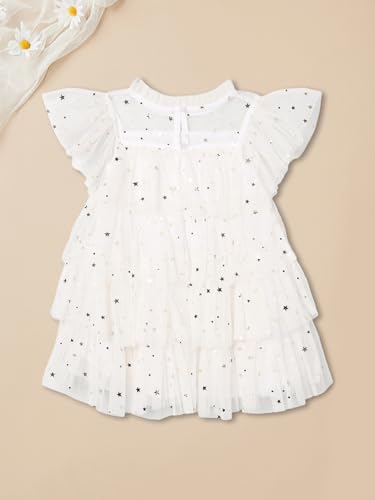 Max Girls Embellished Layered Dress (White_12-18 M)