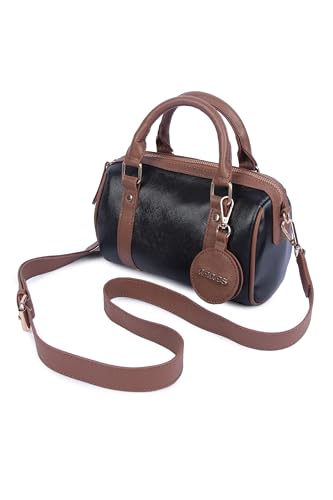 Ceres Mini Duffle Crossbody Bag for Women | Stylish Small Handbag with Top Handle | Adjustable Strap & Attached Travel Mirror | Crossbody Sling Bags - Black