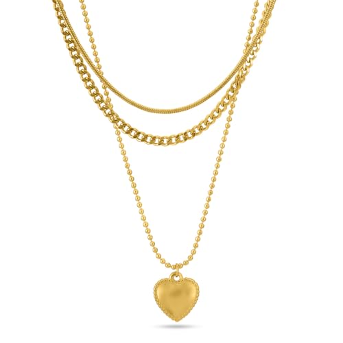 PALMONAS 18k Gold Plated Gilded Affection Layered Necklace for Womens - Waterproof & Anti-Tarnish, Gift for Girls & Women