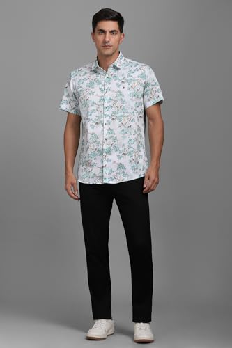 Louis Philippe Men White Slim Fit Print Half Sleeves Casual Shirt
