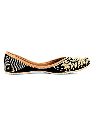 DESI COLOUR Casual Footwear for Womens/Punjabi Jutti/Mojari for Party Black Stones Flower