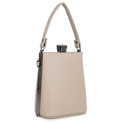 Lady Quinton Bridal Handbag Clutch Purse, Synthetic Leather Shoulder Sling Bag (Beige)