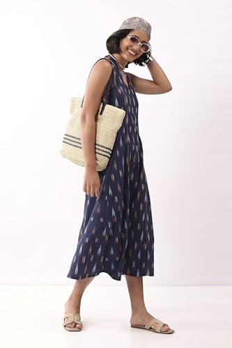 Biba Nxt Women Navy Blue Cotton Printed A Line Dress_30
