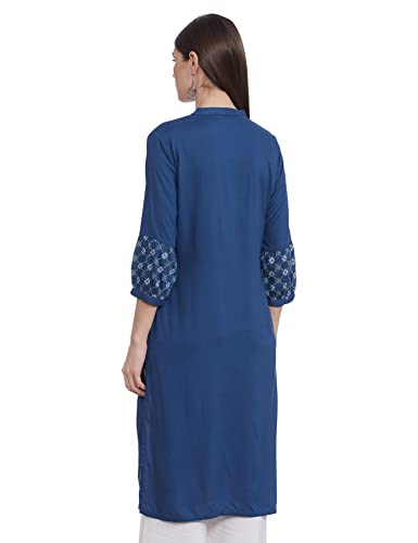 Max Women Printed Band Collar Kurta (DAWKSP22AL_Indigo_M)