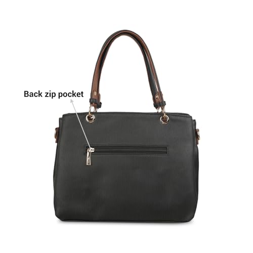 Metro Women Black Faux Leather Handbag with Detachable Sling (66-7852)