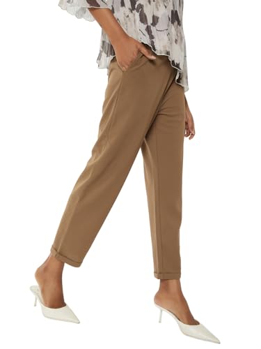 Max Women Textured Straight Fit Trousers (Brown_M)