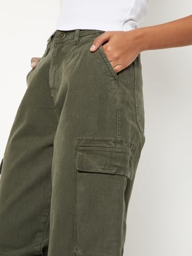 Max Women Solid Cargo Jeans (Green_26)