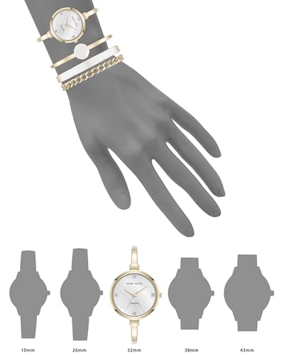 Anne Klein Women's Bangle Watch and Bracelet Set, Gold/White, AK/5142WTST