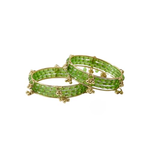 KAYASHA Totai Kashmiri Ghungroo Glass Bangle Set for Women | Light Weight Bangles | Traditional Transparent Fancy Glass Chudi Set for Wedding, Party|Set Of 16(12 Glass + 4 ghungroo bangles)