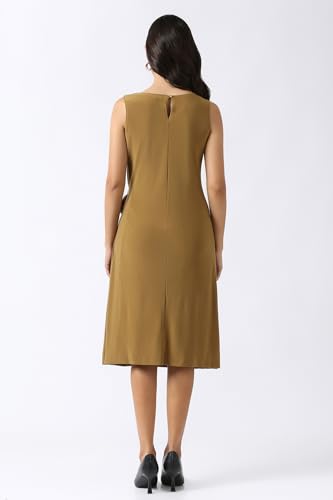 Women Brown Solid Knee Length Casual Dress