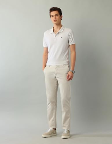 Arrow Men's Printed Slim Fit Acrylic Casual Trouser Beige