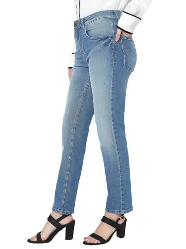 VERO MODA Womens Straight Fit Mid Rise Jeans Dark Blue Denim