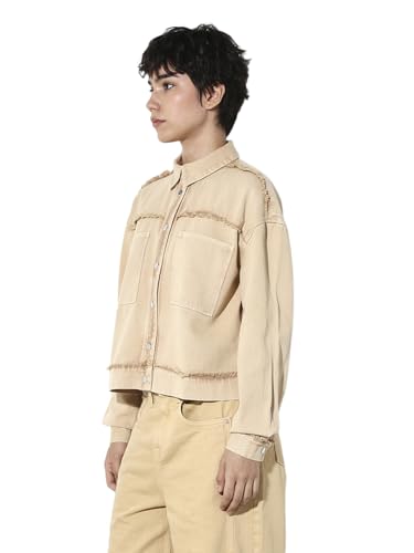 ONLY Women's Self Design Loose Fit Beige Jacket