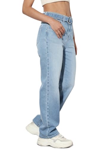 ONLY Women's Straight Fit High-Rise Blue Jeans