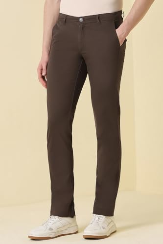 Men Brown Solid Casual Trousers