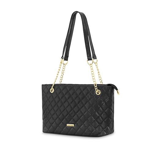 Fastrack PU Structured Quilted Tote Bag with Chain Shoulder Straps | Diamond Quilted Tote with Zipper Closure | Ladies Purse Handbag | Totes for Casual Carry