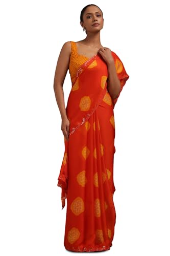 Soch Womens Orange Georgette Bandhani Print Saree With Sequins
