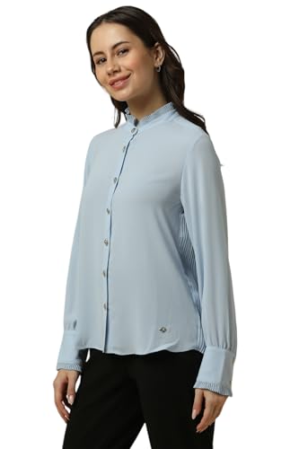 Allen Solly Women Light Blue Solid Long Sleeves Shirt