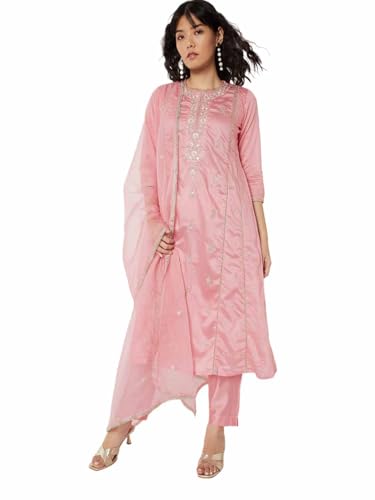 Max Women Embroidered Straight Kurta Set(Pink_XL)
