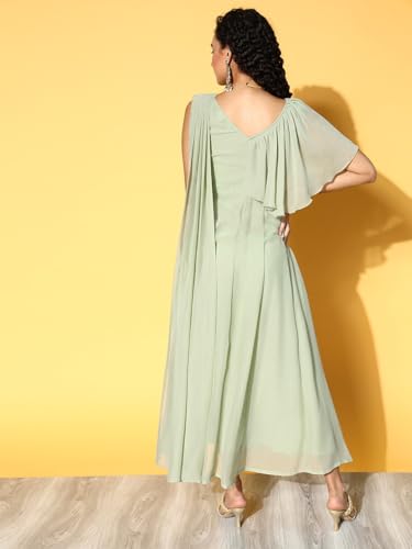 Shae by Sassafras Women's Green Drape Dupatta Anarkali Maxi Dress -S