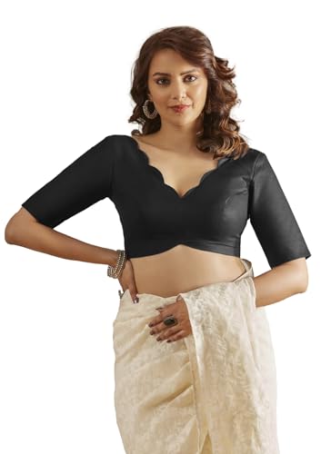 S SALWAR STUDIO Black Scallop Neck Blouse_RI-0066-BLCK-38