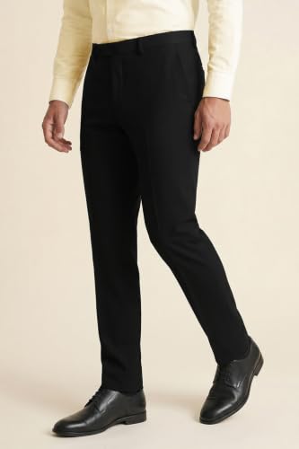 Peter England Men's Premium Formal Stretchable Knit Super Slim Fit Mid Rise Trouser | Comfort Lycra | 360-Degree Stretch Jet Black, 32