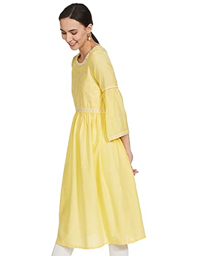 W for Woman Pale Yellow Gathered Dress_20FEW13494-213696_L