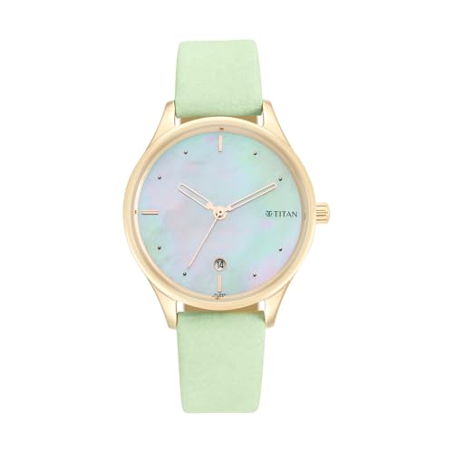 Titan Classique 3 Hnads +Date MOP Round Dial Rose A1Leather Strap Women's Watch - 2670WL04