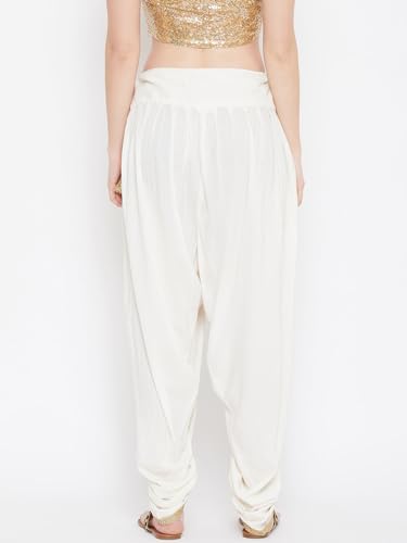 studio rasa Cotton Viscose Embellished Freesize Dhoti for Party Festive Fusionwear (BTC120RC02_Off White_FS)
