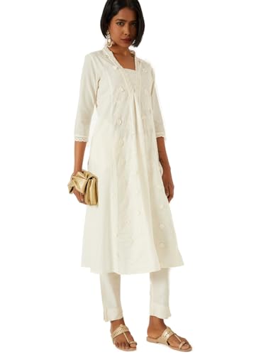Max Women Floral Applique Kalidar Kurta (Off White_XL)