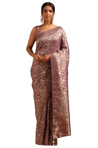 Soch Womens Lavender Silk Geometric Saree With Zari Work