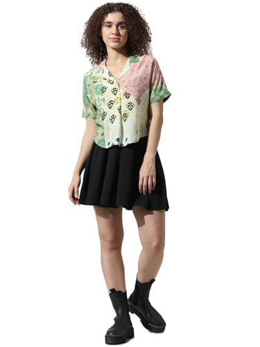 ONLY Women Printed Viscose Crop Length Green Shirt