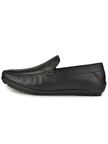 STELIAN Full Grain Natural Leather Black Casual Loafer for Men