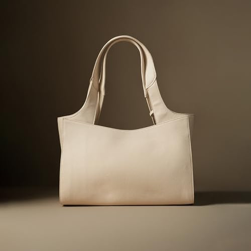 Theater Professor Aftermath Structured Cream Tote Bag for Women | Textured Faux Leather Shoulder Handbag with 3 Compartments & Zip Closure | Spacious Everyday Work Carryall