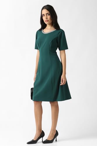 Women Green Embellished Knee Length Party Dress