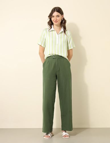 U.S. POLO ASSN. Women Vertical Striped Polo Top (UWSS25TOP230_Green_L)