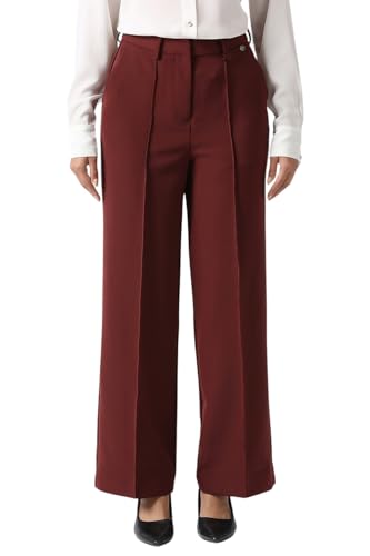 Women Maroon Solid Formal Trousers