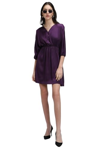 FOREVER 21 Women's Polyester Blend Fit and Flare Mini Casual Dress (FWA23PDRF0083_Purple