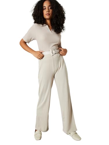 Max Women Textured Wide Leg Trousers (Brown_L)