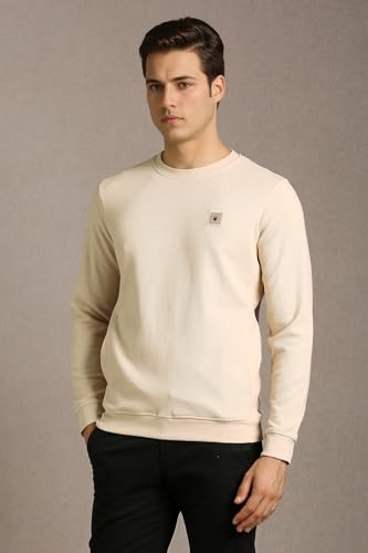 Men Casual Beige Textured Sweatshirt