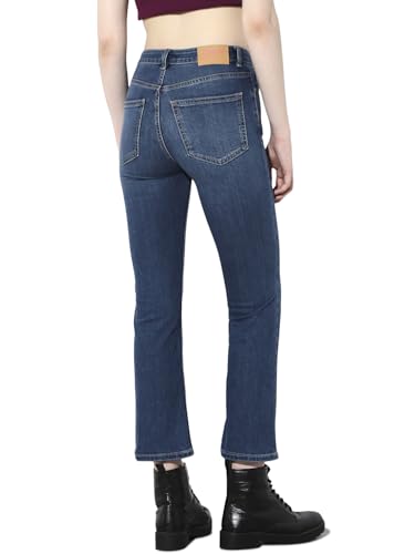 ONLY Women's Solid Flared High-Rise Blue Jeans