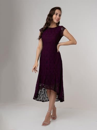 Zink London Women's Wine Colored Lace Round Neck Midi Dress