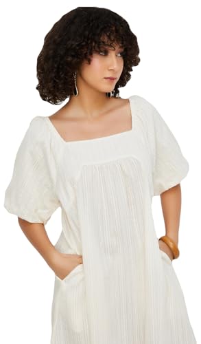 Max Women's Cotton A-Line Midi Casual Dress (EE54005_Off White