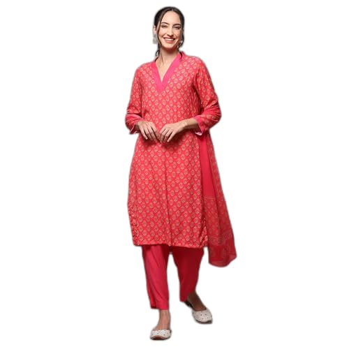 BIBA WOMEN PRINTED SALWAR KURTA DUPATTA(SKD8749_FUCHSIA_42)