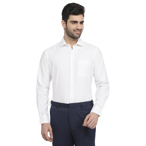 Raymond Men Regular Fit Structure Pattern Pure Cotton Semicutaway Collar Full Sleeve Tail Bottom Hem Formal Shirt White