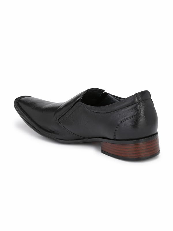 HITZ Men's Black Leather Slip -On Office Wear Formal Shoes