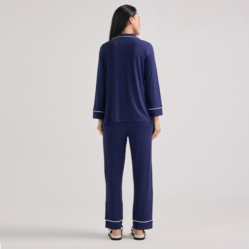 NYKD Sumptuously Soft Button Down Pajama Set - Navy NYS001-2XL