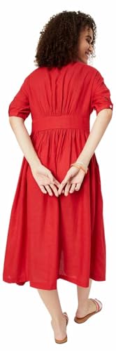 Max Women Solid V-Neck Fit and Flare Dress (WDRS33007RUBY)_XS, Below The Knee